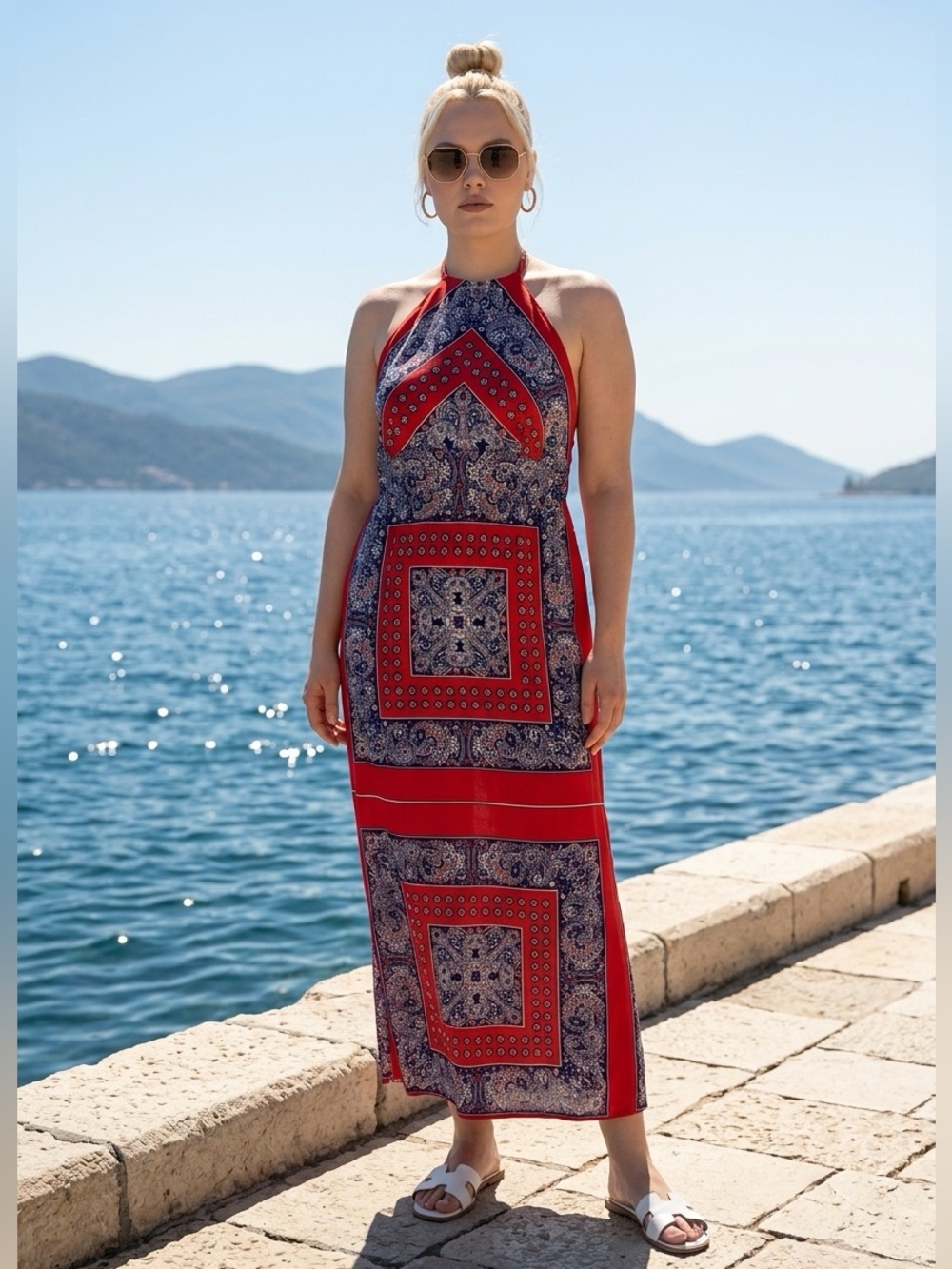 Vintage S. Howard Hirsh Geo Pattern Halter Maxi Dress